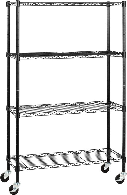 Photo 1 of (READ NOTES) AmazonBasics 4-Shelf Shelving Unit on 3'' Casters, Black