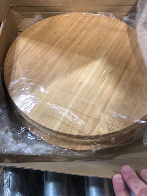 Photo 3 of (READ NOTES) 3 Pcs Bamboo Serving Tray Round Bamboo Tray Round Wood Plates Wooden Serving Platter Charcuterie Serving Board with Rim for Kitchen Counter Home Dinning Coffee Table Fruit Bread Plant Pot (13.8 Inch)