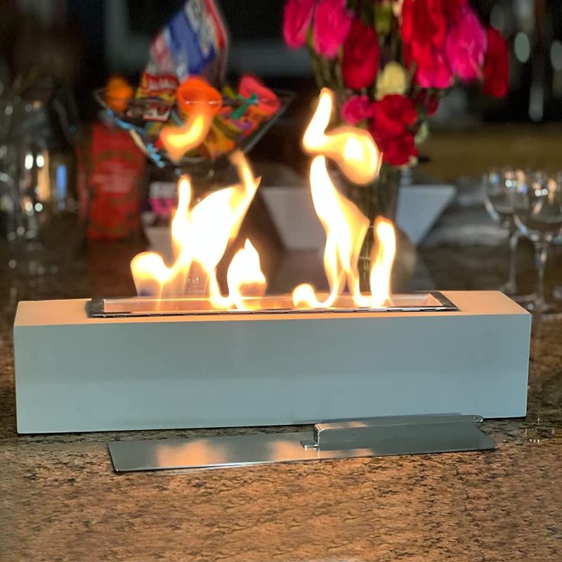 Photo 1 of (READ NOTES) Mavalzy Rectangular Tabletop Fireplace Indoor Alcohol Fries for Outdoor Fireplace Concrete Bowl Portable Pot with Fire Extinguisher
