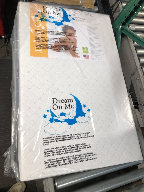 Photo 2 of (READ NOTES) Dream On Me Holly 3” Fiber Portable, Greenguard Gold Certified, Waterproof Vinyl Cover, Lightweight Mini Crib Mattress, White