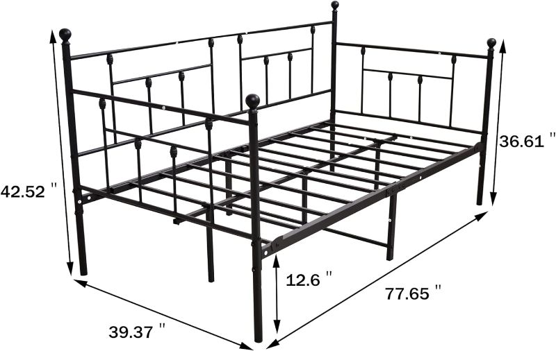 Photo 3 of (READ NOTES) HAHRIR Metal Daybed Frame Set Premium Steel Slat Support Daybed and Roll Sofa Bed (Twin, Black)