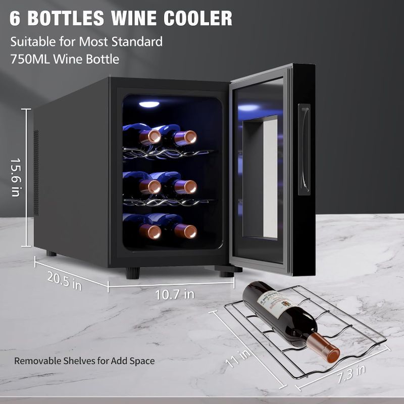 Photo 4 of (READ NOTES) JINJUNYE 6 Bottle Wine Cooler Refrigerator, Small Wine Fridge, Countertop Wine Cooler with Digital Temperature Control, Mini Freestanding Wine Cellars Glass Door, Gift for Men 6 Bottle(46-66°F) DOE