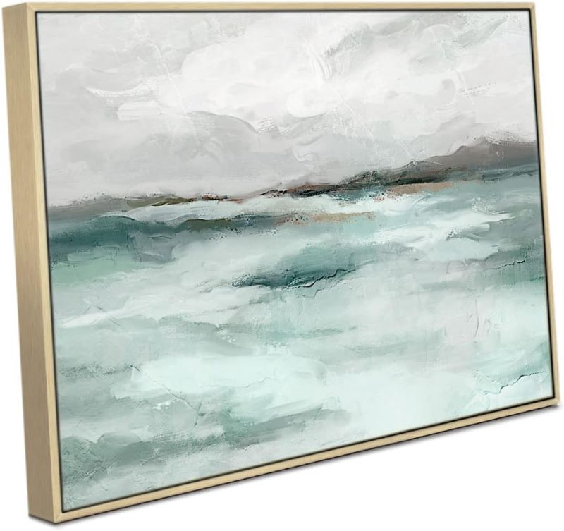 Photo 1 of (READ NOTES) Abstract Seascape Canvas Wall Art - Framed Teal Watercolor Abstract Coastal and Ocean Waves Artwork for Living Room Decor
32X24 TEAL/GREY