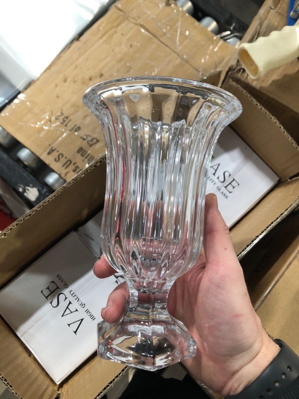 Photo 2 of (READ NOTES) Glasseam Pedestal Glass Vase for Flowers, 7.5in Tall Compote Vase Set of 3, Crystal Clear Vases for Centerpieces, Ribbed Decorative Vases for Home Decor, Cute Footed Urn for Living Room Decorations 3 Large