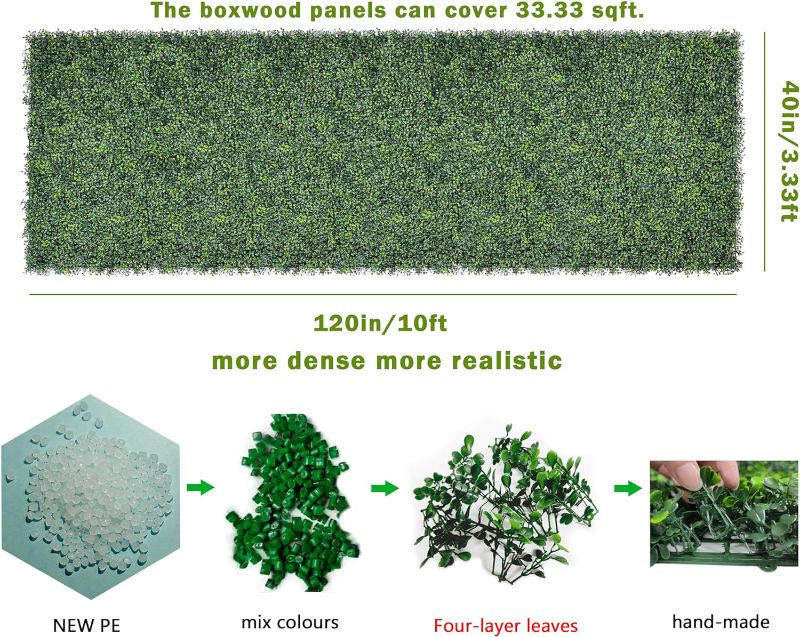 Photo 3 of (READ NOTES) Bybeton Artificial Ivy Privacy Fence Screen,40"x120" UV-Anti Faux Boxwood Leaves Grass Wall Panels for Patio Balcony Privacy, Garden, Backyard Greenery Wall Backdrop and Fence Decor 40*120 IN