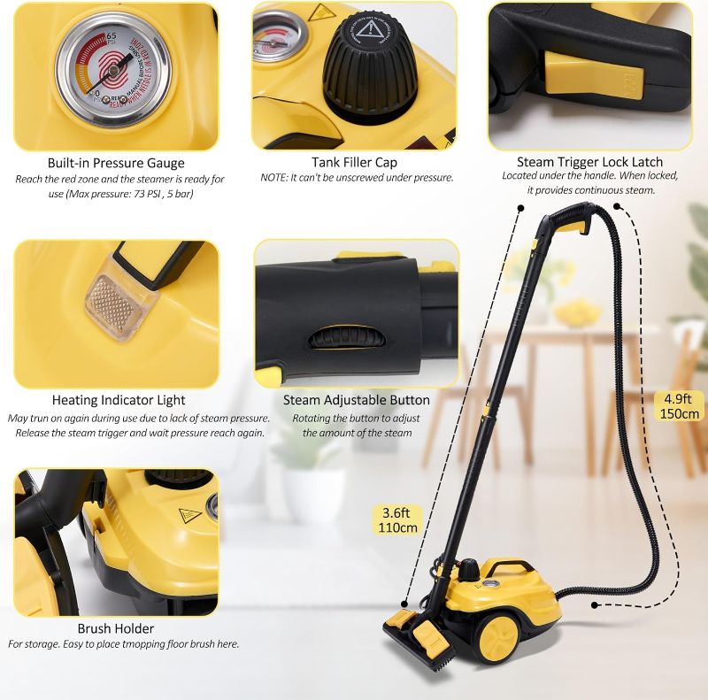 Photo 1 of (READ NOTES) 
Spurgehom Steam Cleaner, Chemical Free Pressurized Disinfection Steamer for Cleaning, 1.8L Tank 1800W Steam Mops with 27 Attachments for Cleaning Floor, Carpet, Car Upholstery, Windows (Without Pressure Gauge)