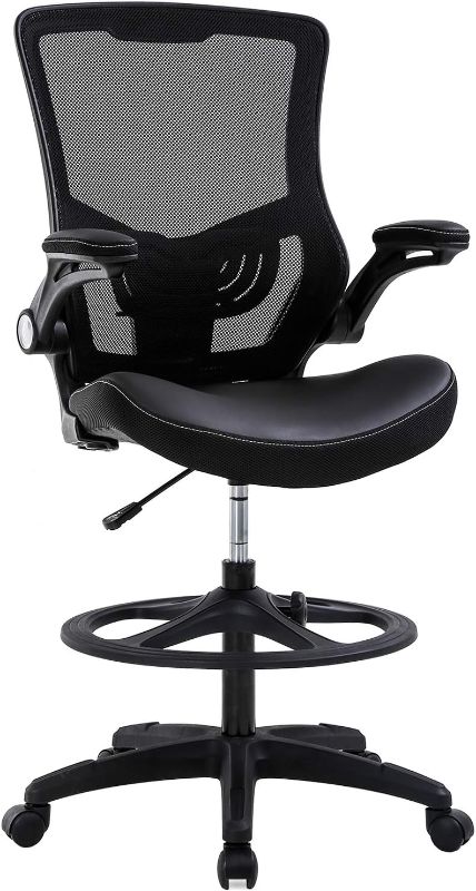 Photo 1 of (READ NOTES) Drafting Chair Ergonomic Tall Office Chair Standing Desk Chair with Flip Up Arms Foot Rest Back Support Adjustable Height Mesh Drafting Stool, Black