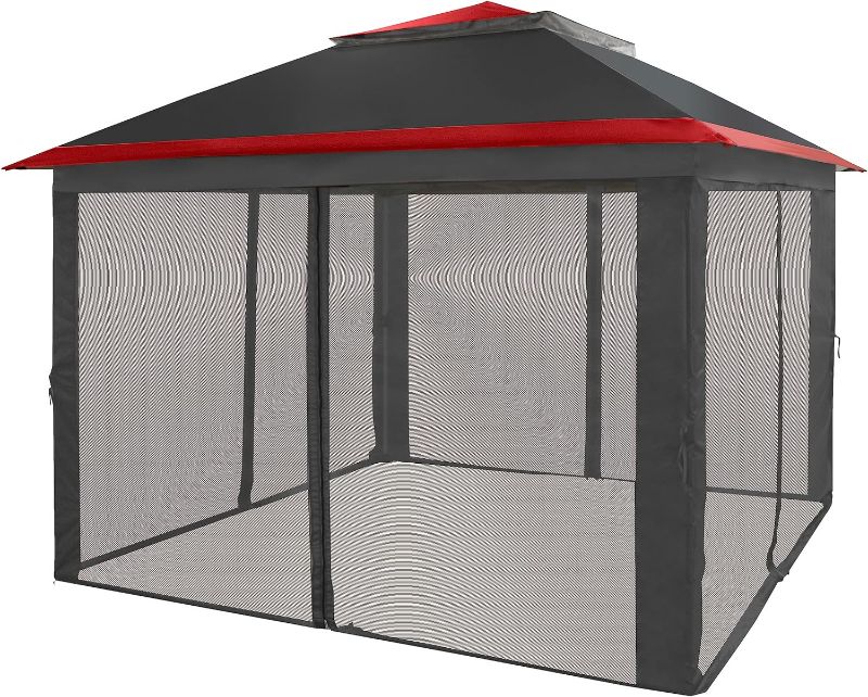 Photo 1 of (READ NOTES) CROWN SHADES 11x11 Outdoor Pop Up Gazebo Base 10X10 Patio Gazebos Patented Center Lock Quick Setup Newly Designed Storage Bag Instant Canopy Tent with Mosquito Nettings (11x11, Beige & Coffee) 11x11 RED/GREY/BLACK