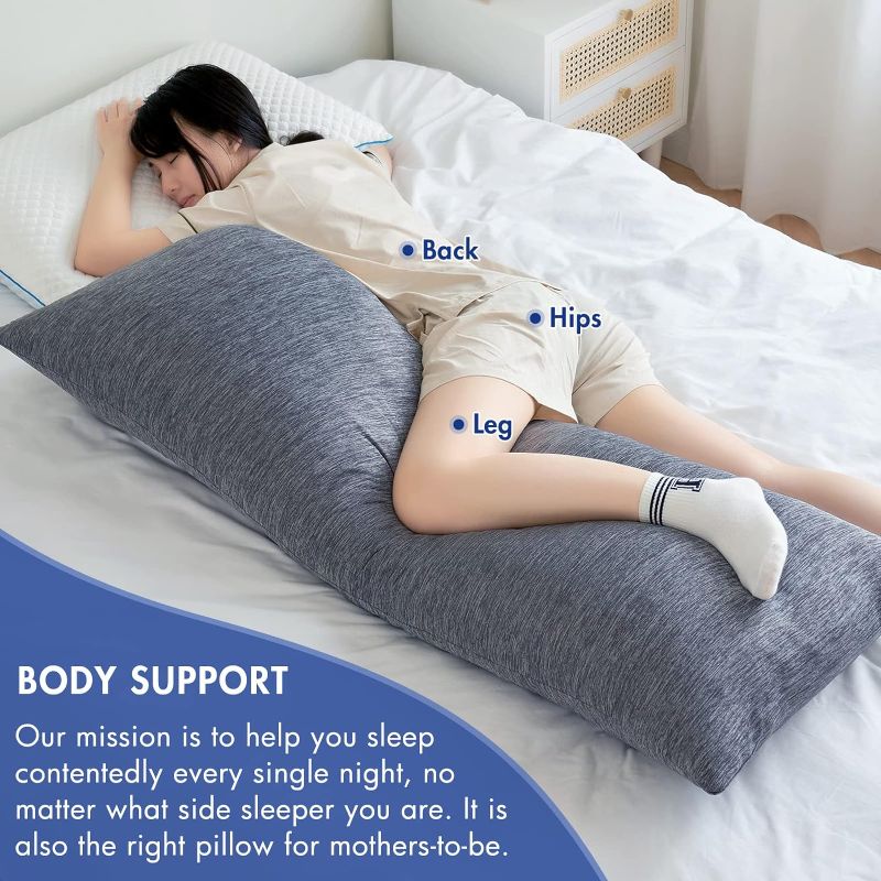 Photo 1 of (READ NOTES) MIULEE Body Pillow for Adults Long Body Pillow for Side Sleeper Memory Foam Cooling Body Pillow for Bed Full Body Pillow for Back/Stomach/Side Sleeper 20x60 Inch Grey 20x60 Inch (Pack of 1) Grey