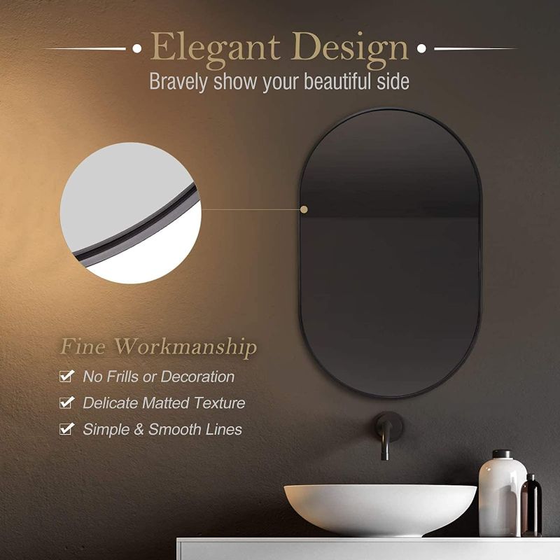 Photo 3 of (READ NOTES) HOWOFURN Oval Wall Mounted Mirror,  Black-(aluminum) 24" x 36"