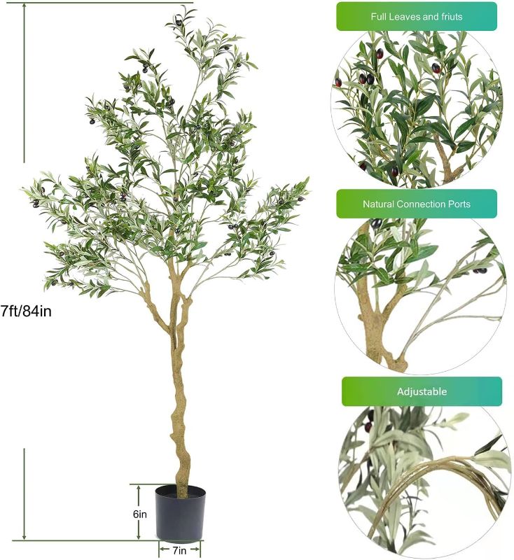 Photo 3 of (READ NOTES) Nafresh Tall Faux Olive Tree?7ft?84in? Realistic Potted Silk Artificial Olive Tree? Fake Olive Trees Indoor with Green Leaves and Big Fruits for Home Office Living Room Bedroom Stairs Foyer Decor. 7.00ft