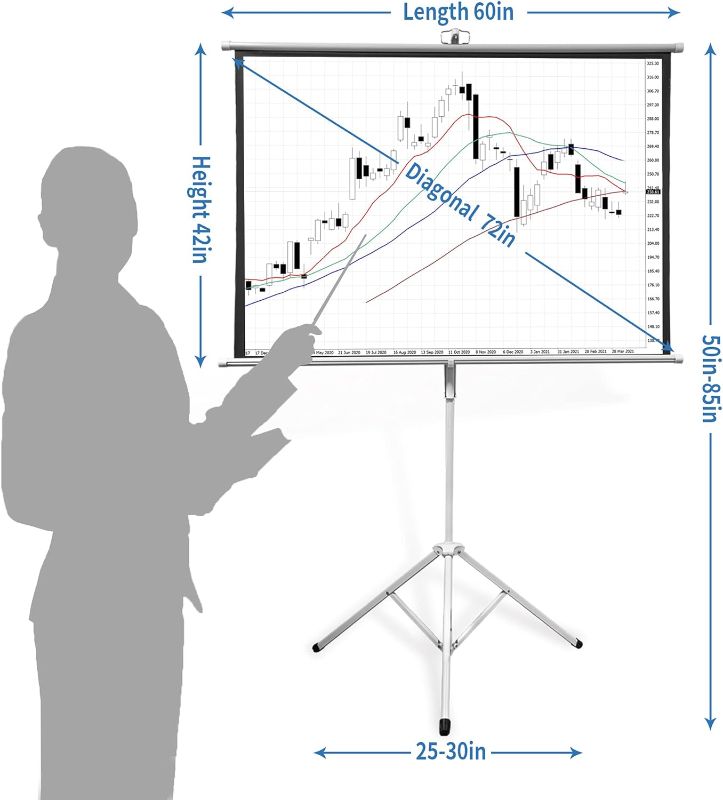 Photo 4 of (READ NOTES) Portable Projector Screen and Stand 72in, TRMESIA Outdoor Movie Screen with Foldable Tripod, Projection Screen and Retractable Stand Lightweight 4:3 Ratio Video Screen with Carrier Bag 72-inch bracket type projection screen