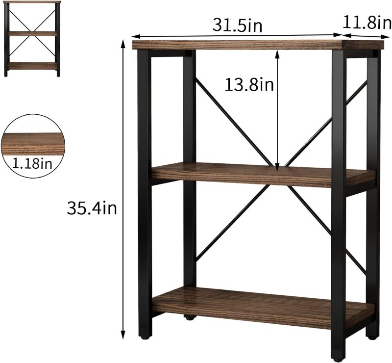 Photo 4 of (READ NOTES) 3 Tier Industrial Solid Wood Bookcases, Open Etagere Bookshelf with Metal Frame, Rustic Wood and Metal Shelving Storage Organizer for Living Room Book Shelves Furniture (AY01-3tier)