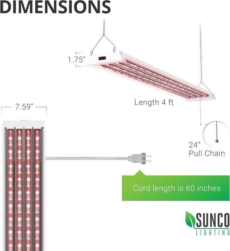 Photo 4 of (READ NOTES) Sunco Lighting 4FT LED Grow Lights Full Spectrum for Indoor Plants 80W Integrated Suspended Fixture, Plug in Linkable, for Indoor Greenhouse Year Round Plant Seedling Grow Lamp Super Bright 4 Pack