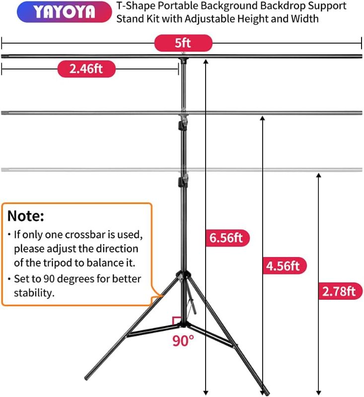 Photo 3 of (READ NOTES) YAYOYA Black White Backdrop Screen with Stand Kit 5x6.5ft for Photo Video Studio, 2-in-1 Revisible Black Backdrop White Screen with T-Shaped Photography Background Support Stand and 5 Backdrop Clamps T-shape Backdrop Stand + White Black Backd