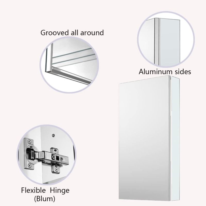 Photo 1 of (READ NOTES) Sunrosa Aluminum Bathroom Medicine Cabinet with Mirror Door, 16"×24" Bathroom Mirror Cabinet,Wall-mountable and Recessed-in Mirror Cabinet, 1 Door Medicine Cabinet Organizer 16"×24"×4.75"[SingleDoor]