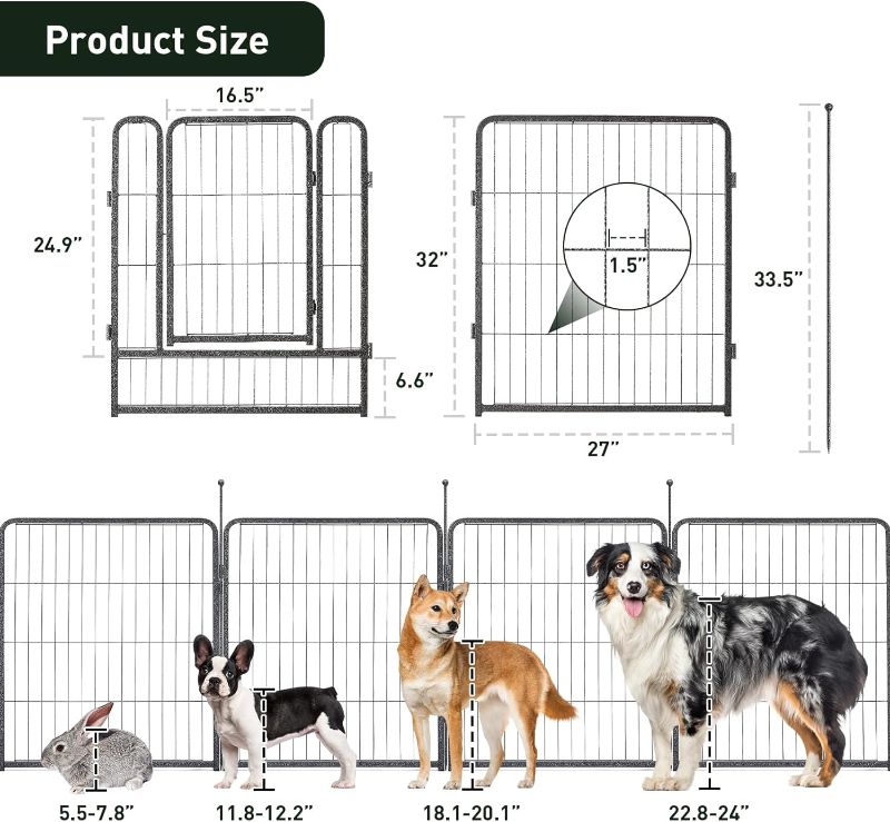 Photo 3 of (READ NOTES) FXW Dog Playpen Outdoor, 8/16/24/32 Panels Dog Pen 24"/32"/40"/50" Height Dog Fence Exercise Pen with Doors for Large/Medium/Small Dogs, Pet Puppy Playpen for RV, Camping, Yard 08 Panels 40 inch