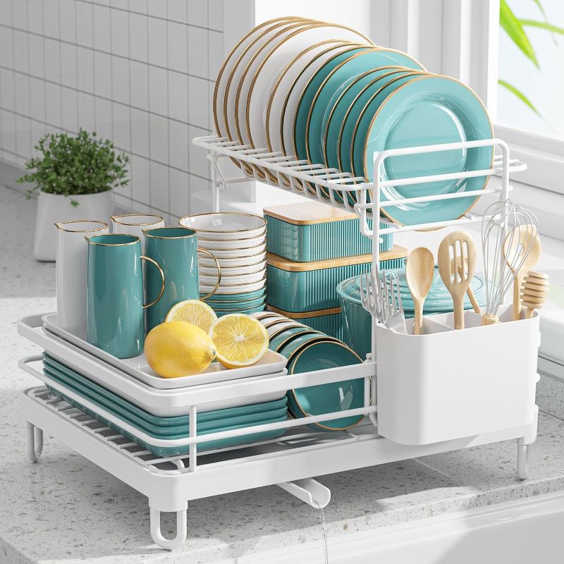 Photo 1 of (READ NOTES) Sakugi Dish Drying Rack - X-Large Stainless Steel Dish Rack for Kitchen Counter, Kitchen Organizers and Storage for Dishes, Bowls, Cutlery, White
