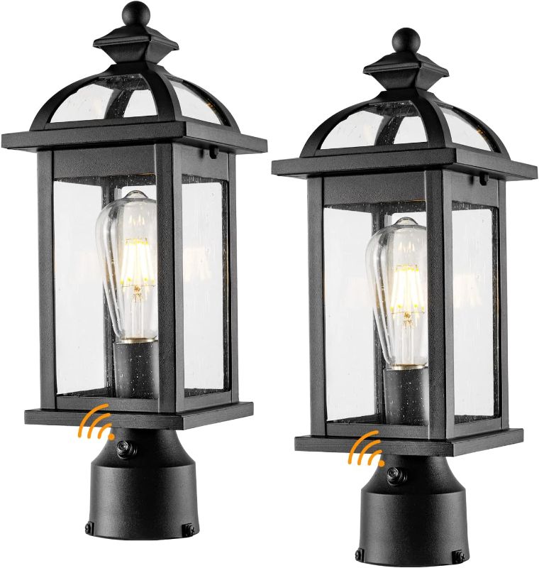 Photo 1 of (READ NOTES) Darkaway Post Lights Outdoor Dusk to Dawn Sensor Outdoor Lamp Post Light Fixture, with Seeded Glass Lamp Posts Outdoor Lighting for Patio, Garden, Pathway (2 Pack, Black)
