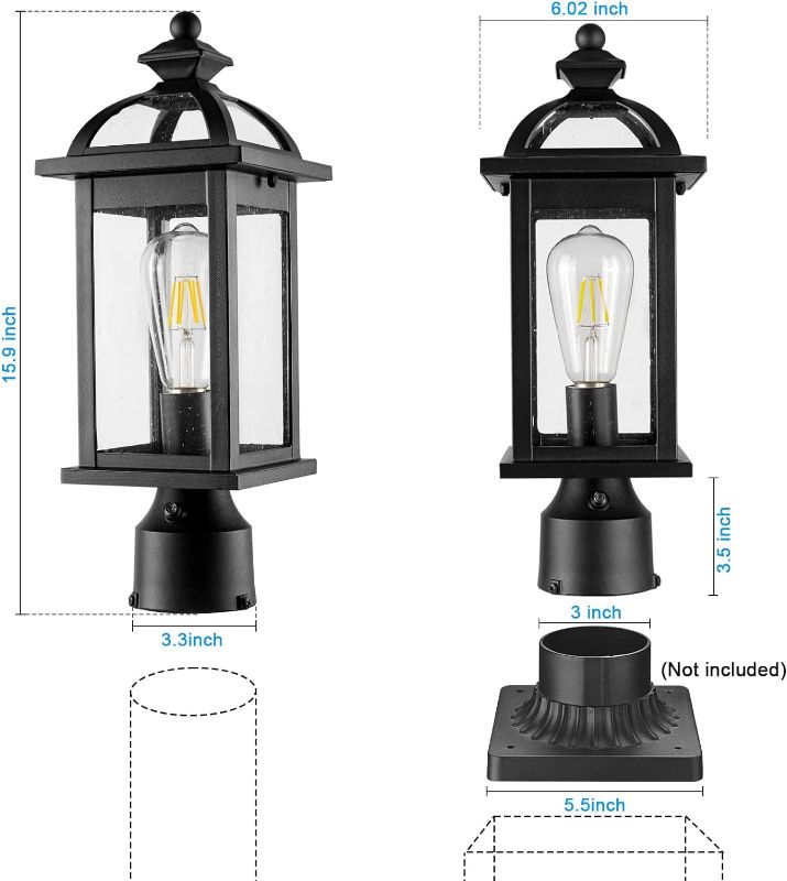 Photo 3 of (READ NOTES) Darkaway Post Lights Outdoor Dusk to Dawn Sensor Outdoor Lamp Post Light Fixture, with Seeded Glass Lamp Posts Outdoor Lighting for Patio, Garden, Pathway (2 Pack, Black)
