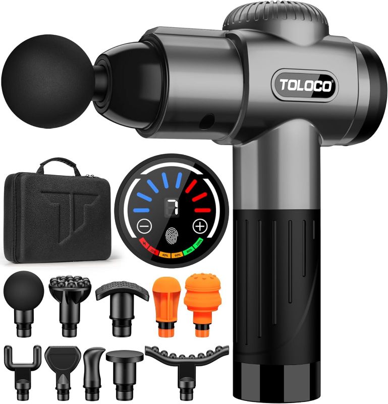 Photo 1 of (READ NOTES) TOLOCO Massage Gun, Muscle Massage Gun Deep Tissue for Athletes, Portable Percussion Massager with 10 Massage Heads, Electric Body Massager for Any Pain Relief, Grey