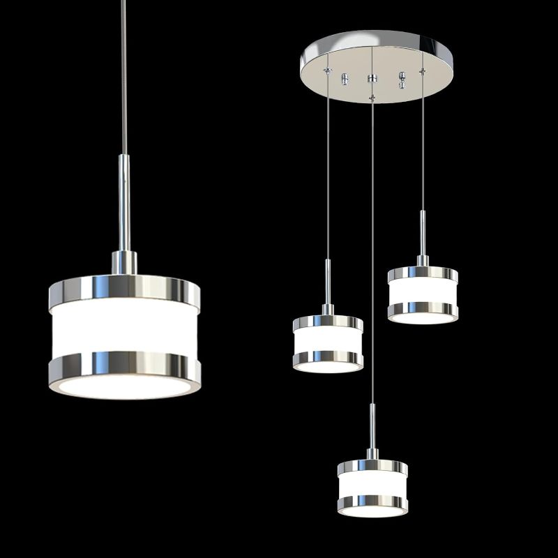 Photo 1 of (READ NOTES) Apsekoka Modern Chrome Pendant Lights Fixture,3 Light Adjustable Ceiling Light,16W LED Dimmable Chandelier with Chromed Finished,4000K Hanging Light for Kichen Island Dinning Room Foyer Hallway
