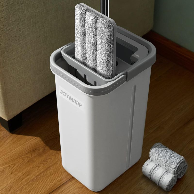 Photo 1 of (READ NOTES) JOYMOOP Mop and Bucket with Wringer Set, Hands Free Flat Floor Mop and Bucket, with 3 Washable Microfiber Pads, Wet and Dry Use, Floor Cleaning System