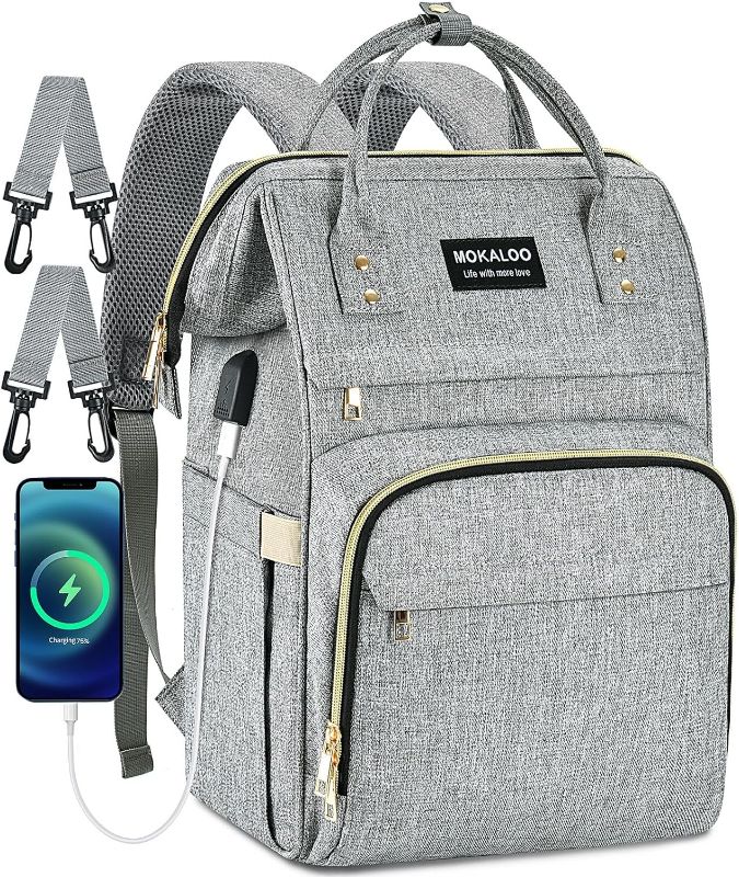 Photo 1 of (READ NOTES) Mokaloo Diaper Bag Backpack, Large Baby Bag, Multi-functional Travel Back Pack, Anti-Water Maternity Nappy Bag Changing Bags (Light Grey)
