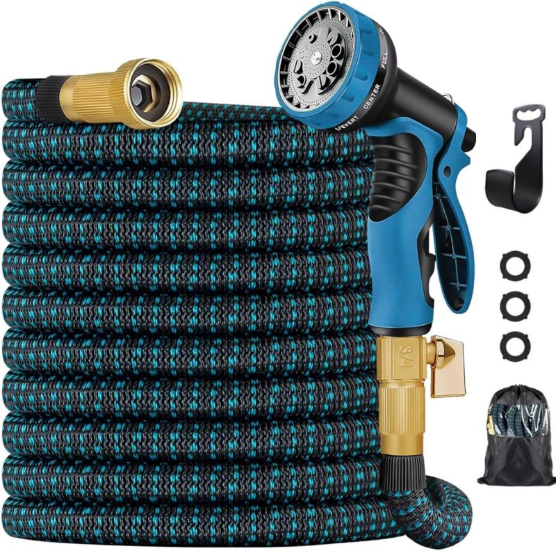 Photo 1 of (READ NOTES) Premium 75ft Expandable Garden Hose Set - Durable 3750D Fabric, 4-Layer Latex Core, Strong Brass Connectors - 10 Spray Nozzles & Convenient Storage Bag Included
