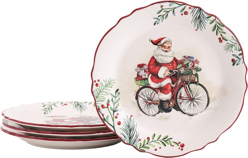 Photo 1 of (READ NOTES) Bico Santa On The Way Ceramic Salad Plates, 8.75 inch, Set of 4, for Salad, Appetizer, Microwave & Dishwasher Safe