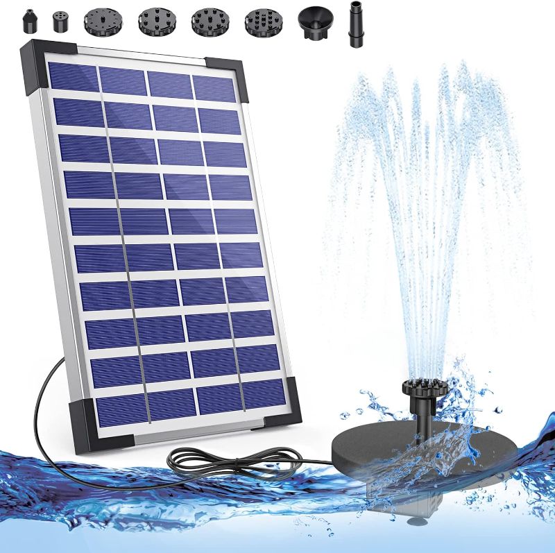 Photo 1 of (READ NOTES) AISITIN 5.5W Solar Fountain Pump Built-in 1500mAh Battery, Solar Bird Bath Fountain with 6 Nozzles and 16.4 ft Cord, Solar Water Fountain Pump for Bird Bath, Fish Tank, Pond, Garden and Outdoor
