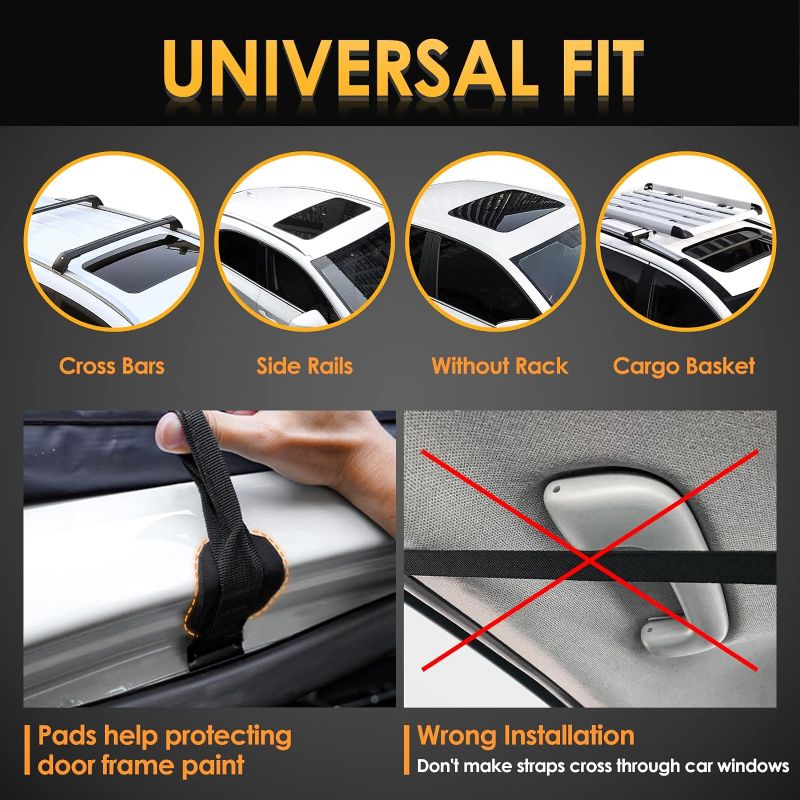 Photo 3 of (READ NOTES) Car Rooftop Cargo Carrier Bag, 100% Waterproof Non-Rip 20 Cubic Feet Car Roof Bag for All Vehicles with/Without Rack, Includes Non-Slip Mat, Luggage Lock, 4 Door Hooks, Storage Bag
