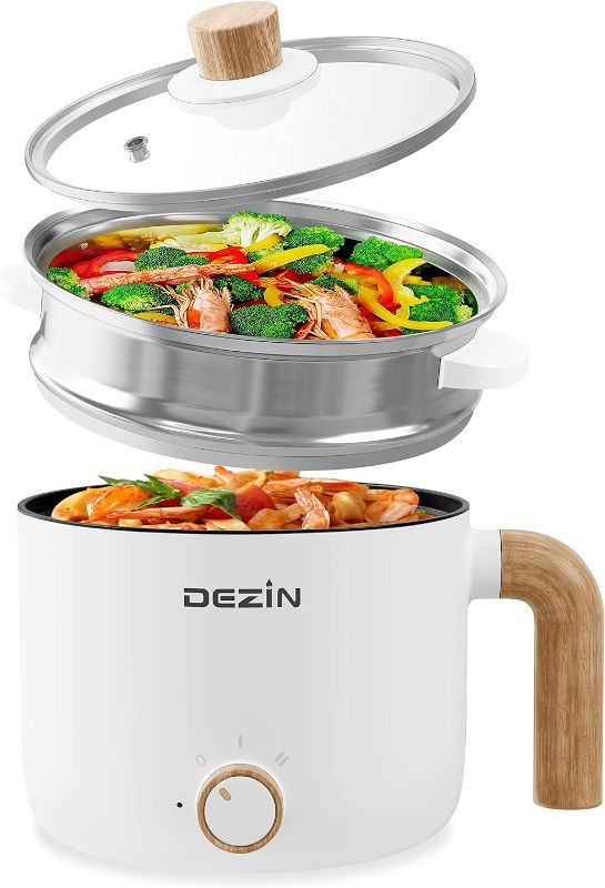 Photo 1 of (READ NOTES) Dezin Hot Pot Electric, 1.5L Portable Ramen Cooker with Nonstick Coating, Mini Hot Pot for Dorm/Office/Travel, Multi-Function Hot Pot for Stir Fry, Steak, Noodles, Soup, Pasta (White)
