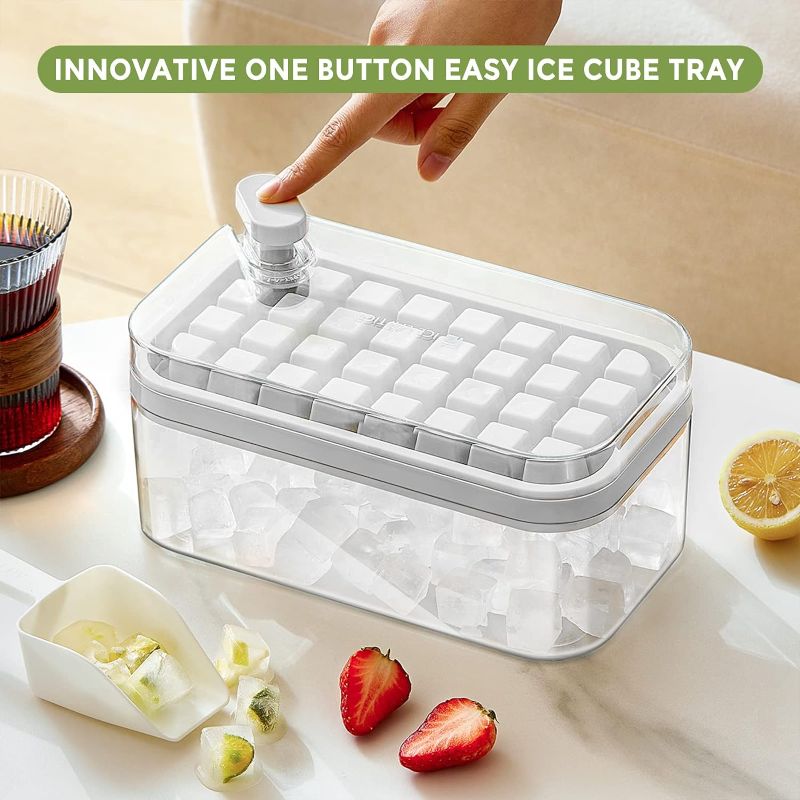 Photo 1 of (READ NOTES) Ice Cube Tray with Lid and Bin, 56 pcs Ice Trays for Freezer, Ice Cube Trays for Freezer with 2 trays, Ice Cube Molds, BPA Free, Lid & Ice Scoop, Spill-Resistant, Easy Release