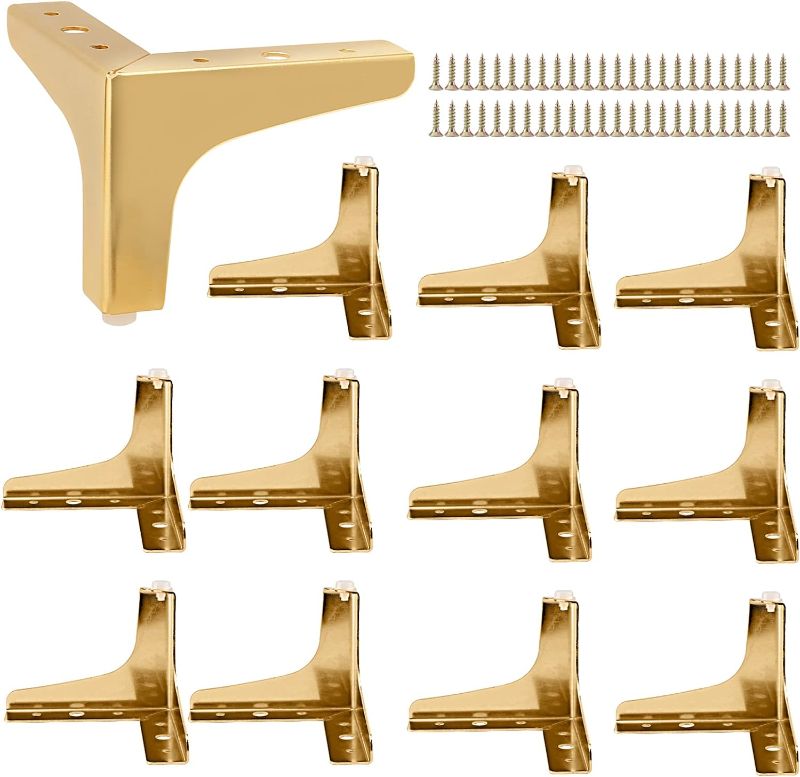 Photo 1 of (READ NOTES) SENJEOK 12 PCS 4 Inch Gold Furniture Feet, Triangle Furniture Legs with Screws, Metal Furniture Feet for Dresser, Sofa, Cabinet