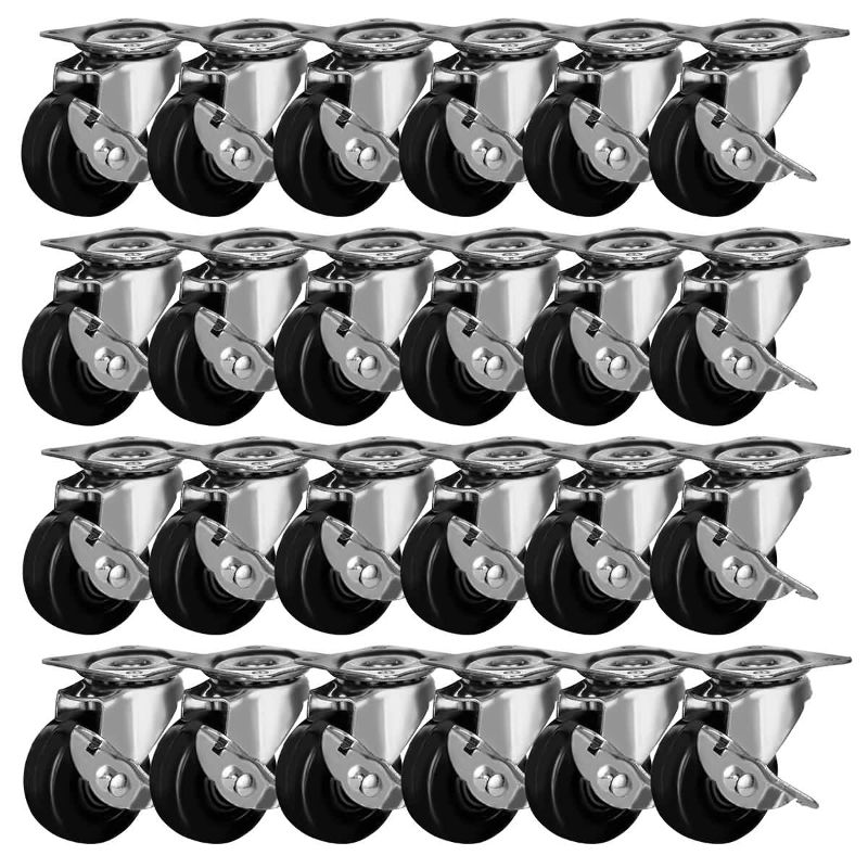 Photo 1 of (READ NOTES) FactorDuty 24 Pack 2" Swivel Caster With Brake Wheels Hard Rubber Base w/Top Plate & Bearing (2" w/brake, 24 pcs)
