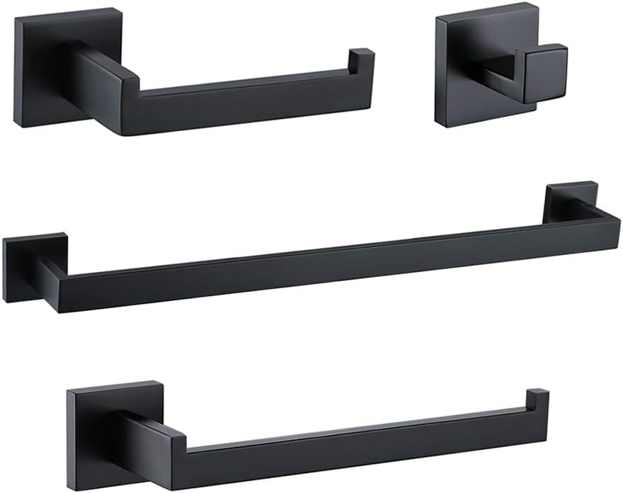 Photo 1 of (READ NOTES) TURS 4 Pieces Bathroom Hardware Accessories Set Matte Black 16 Inch Towel Bar Set,Wall Mounted,Premium Stainless Steel.
