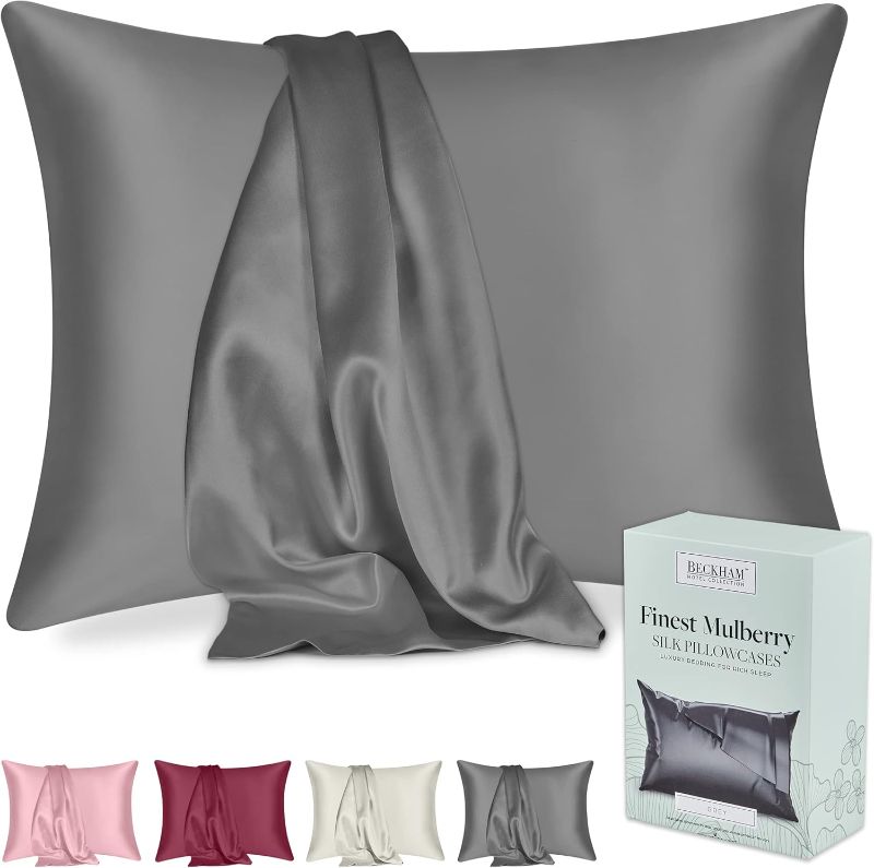 Photo 1 of Beckham Hotel Collection Silk Pillowcase for Hair and Skin - Pack of 2 Standard Size Silk Pillow Cases for Frizz, Split Ends and Acne Control
