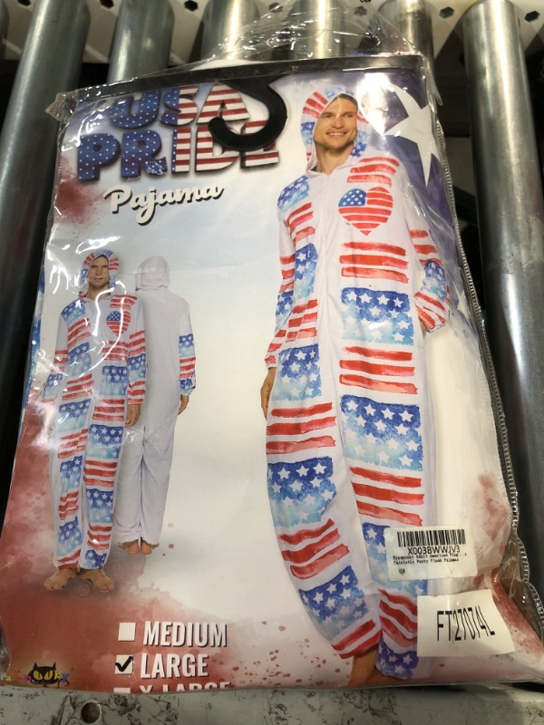 Photo 2 of EraSpooky Adult American Flag Costume Men USA Patriotic Party Plush Onesie Pajamas XL
