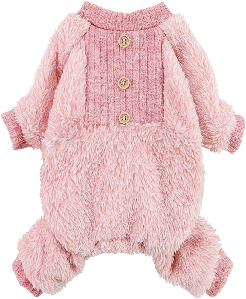 Photo 1 of Fitwarm Fuzzy Dog Pajamas, Winter Dog Clothes for Small Dogs Girl, Pet Onesie with Feet, Cat Outfit, Heather Pink, Large