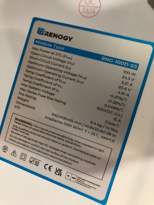 Photo 4 of * important * see clerk notes * 
 Renogy 200 Watts 12 Volts Monocrystalline RV Solar Panel Kit 