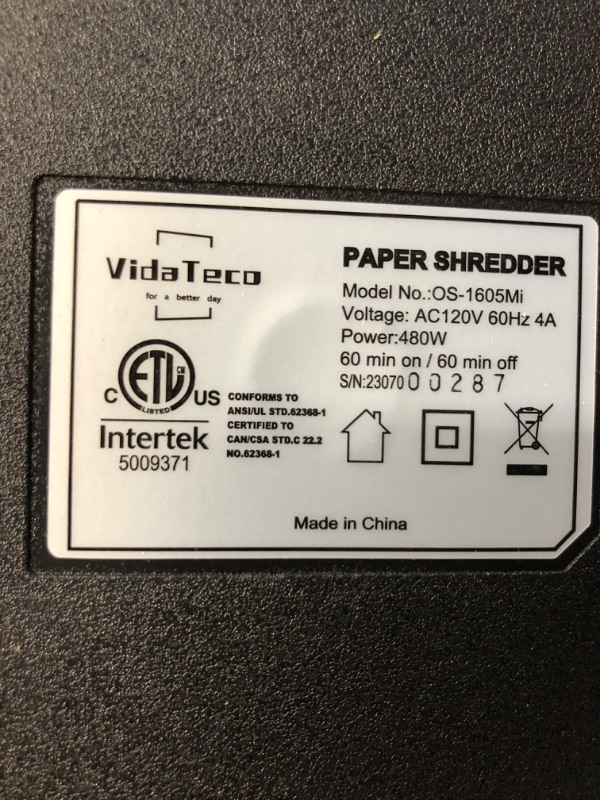 Photo 3 of Paper Shredder for Home Office Heavy Duty with 60 Mins Running,VidaTeco 18-Sheet Micro Cut Shredder for Home Use with US Patented Cutter,Shred CD/Card with 7.9-Gal Extra Large Bin,AUTO Jam Proof(ETL)