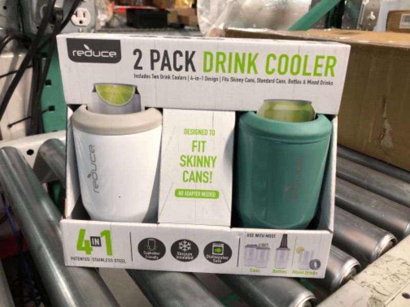 Photo 2 of **CLEAN BEFORE USE** Reduce Can Cooler - 4-in-1 Stainless Steel insulated Can Holder & Beer Bottle Holder (14oz/2pk), up to 4 Hours Cold - The Drink Cooler For Slim Cans, Regular Cans, Bottles & Mixed Drinks