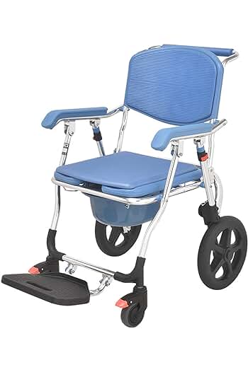 Photo 1 of 3 in 1 Folding Shower Wheelchair Bedside Commode with Pail Soft Cushion Backrest Locking Wheels