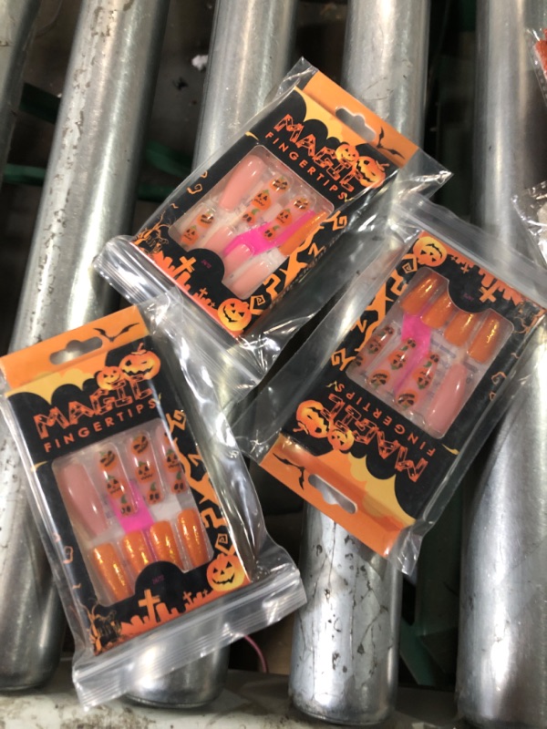 Photo 2 of **3PK BUNDLE - NON REFUNDABLE**
Ranrose Halloween Press On Nails - 24PCS Long Coffin Nail Tips with Orange Pumpkin Design