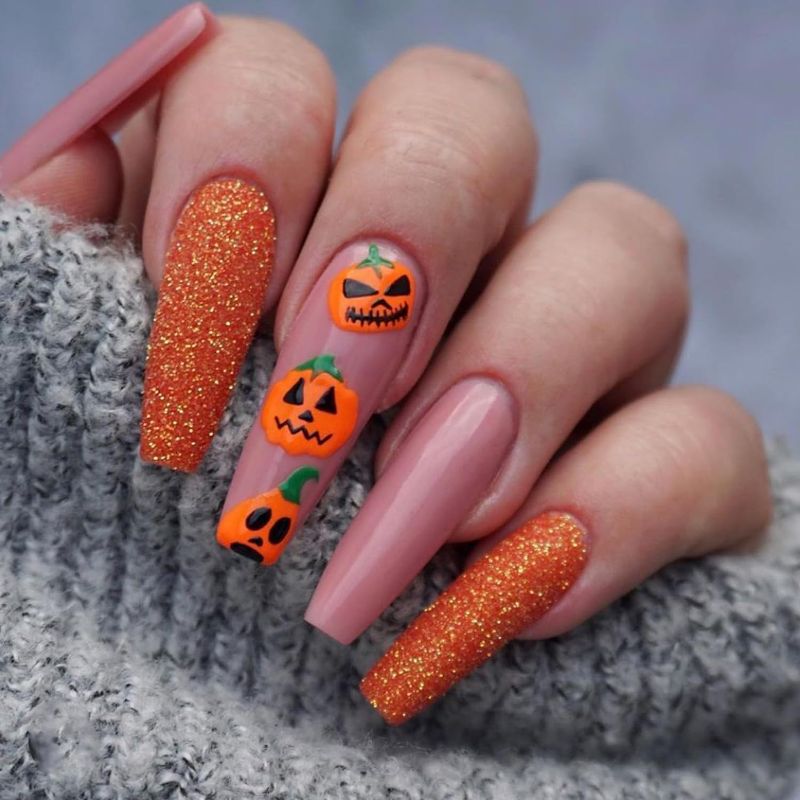 Photo 1 of **3PK BUNDLE - NON REFUNDABLE**
Ranrose Halloween Press On Nails - 24PCS Long Coffin Nail Tips with Orange Pumpkin Design