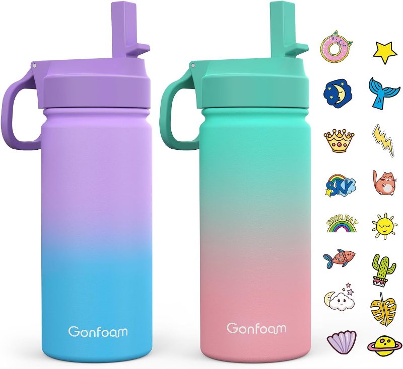 Photo 1 of 
Kids Water Bottle, 2-Pack 16oz Water Bottles Kids with Straw and Stickers