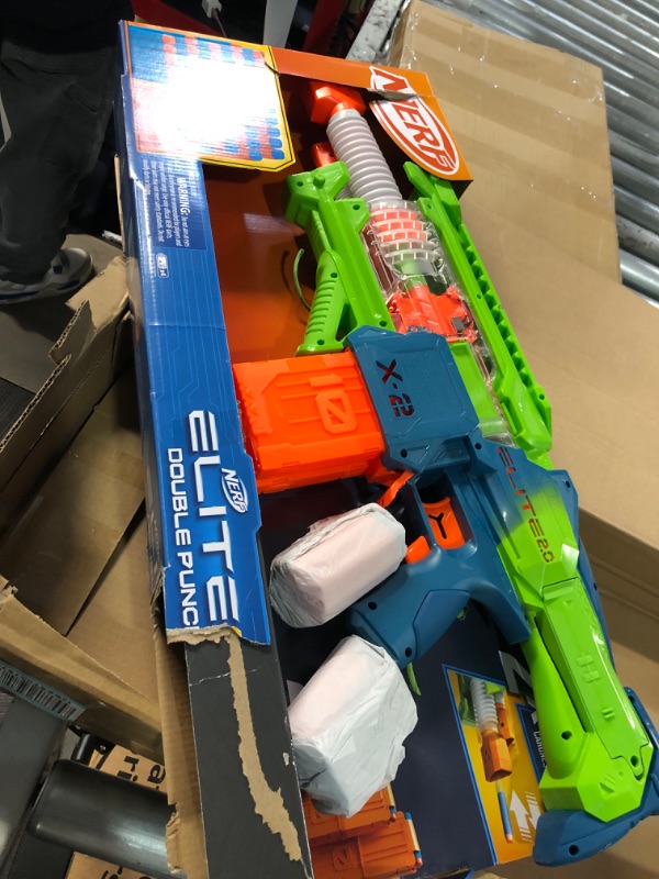 Photo 3 of Nerf Elite 2.0 Double Punch Motorized Dart Blaster, Rapid Alternating Barrels, 50 Nerf Elite Darts, 2X 10-Dart Clips, Ages 8 & Up