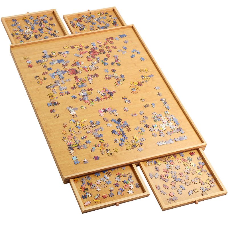 Photo 1 of Jigsaw Puzzle Board Table for Adults - 26"×34" Puzzle Board with 4 Drawers, Portable Bamboo Jigsaw Puzzle Tray for Puzzle Storage, 1500 Pieces 