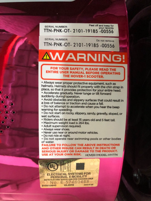 Photo 5 of *SEE NOTES* Hover-1 Titan Electric Hoverboard 8 Mile Range, 3.5HR Full-Charge, Built-In Bluetooth Speaker, Rider Modes: Beginner to Expert Pink
